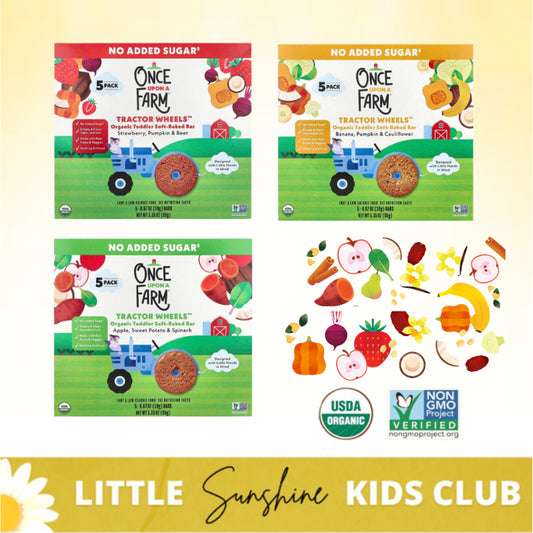 LittleSunshine | Once Upon A Farm, Organic Toddler Soft-Baked Bar, Tractor Wheels, Strawberry, Apple