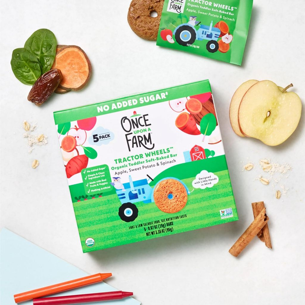LittleSunshine | Once Upon A Farm, Organic Toddler Soft-Baked Bar, Tractor Wheels, Strawberry, Apple