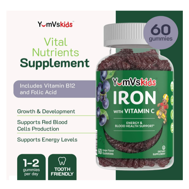 Lowcostph | YumV's, Pure, Iron with Vitamin C, Grape, 60 Jellies for kids