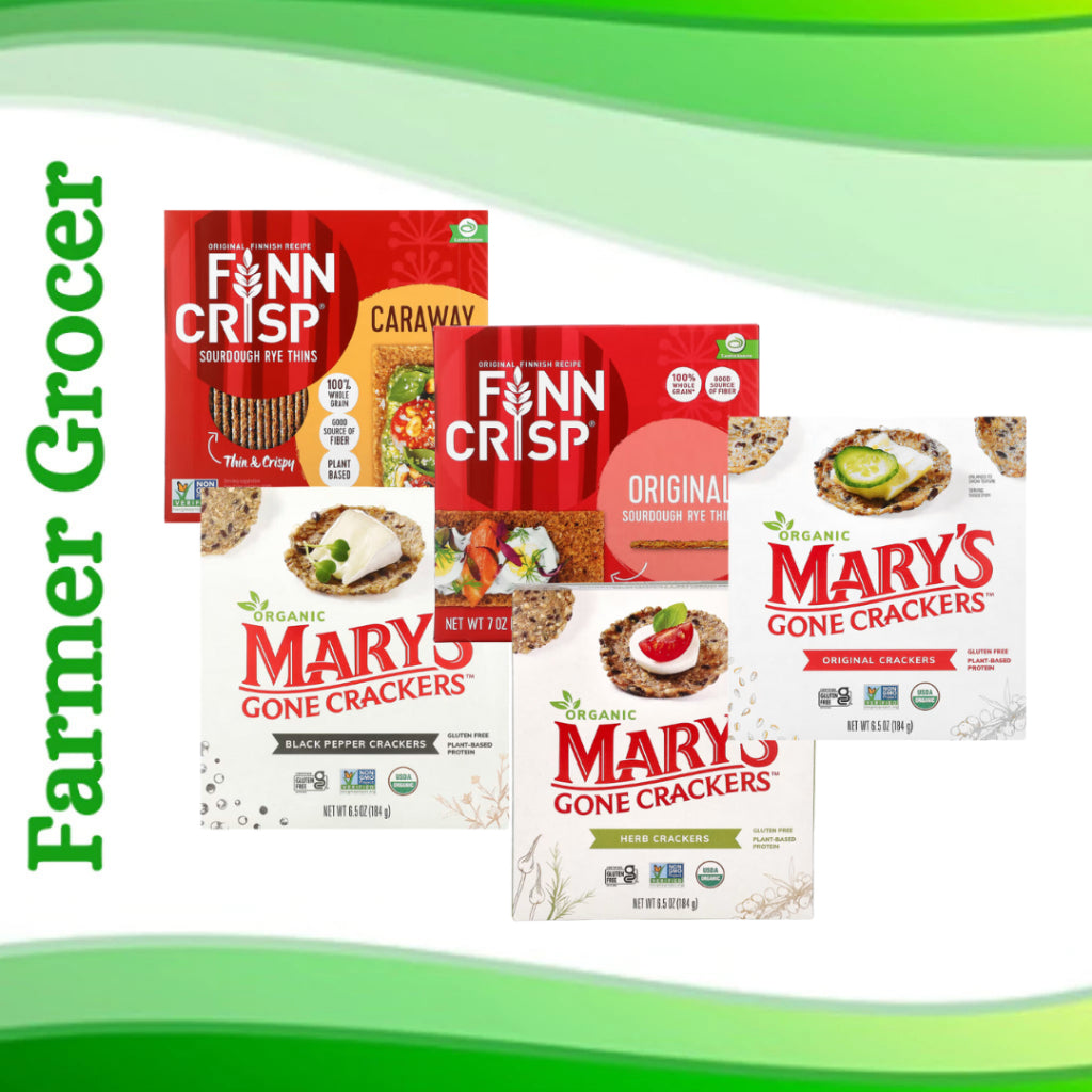 Grocer Farmer | Finn Crisp Sourdough Rye Thins, Mary's Gone Crackers, Caraway, Original, Herb,Pepper