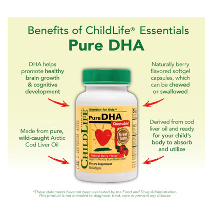 LowCost PH| ChildLife Essentials, Pure DHA, Natural Berry, 90 Chewables, for Toddlers, Gluten Free
