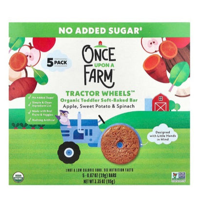 LittleSunshine | Once Upon A Farm, Organic Toddler Soft-Baked Bar, Tractor Wheels, Strawberry, Apple