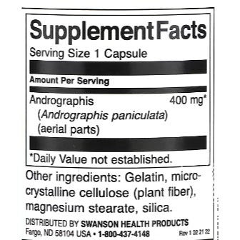 LowCost PH| Swanson, Full Spectrum Andrographis Paniculata, 400 mg, 60 Capsules
