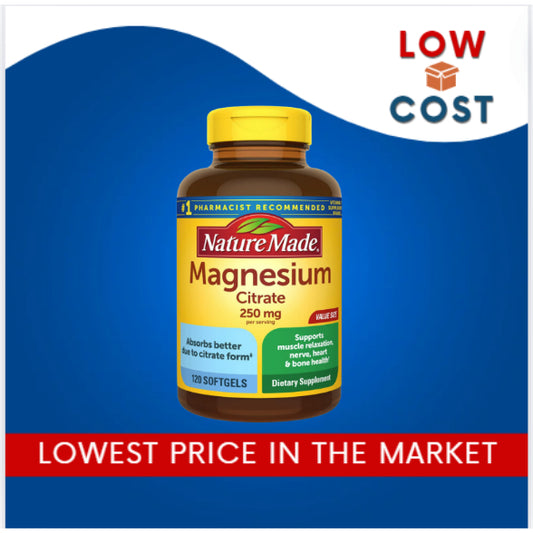 LowCost PH| Nature Made, Magnesium Citrate, 250 mg,120 Softgels 125 per sg Muscle,Nerve,Bone & Heart