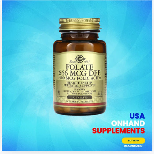 USA Onhand | Solgar, Folate, 1,333 mcg DFE, 400 mcg, Folate as Metafolin, Support Heart Health