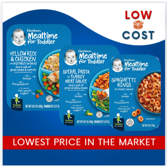 Low Cost PH | Gerber, Mealtime for Toddler Spiral, Ring Pasta, Yellow Rice, in Meat Sauce 6g Protein