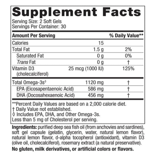 LowCostPH| Nordic Naturals, Ultimate Omega 2X w/ Vit D3, Lemon,1120mg Omega-3+1000 IU Vit D3 60minis