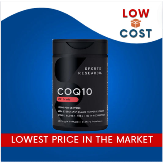 Lowcostph | Sports Research, CoQ10, USP Grade with BioPerine, 100 mg, 120 Veggie Softgels