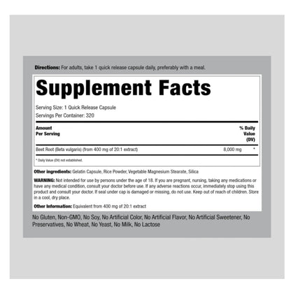 LowCost PH| Piping Rock Beet Root Powder Capsules 8000mg | 320 Caps | Concentrated Extract | Herbal