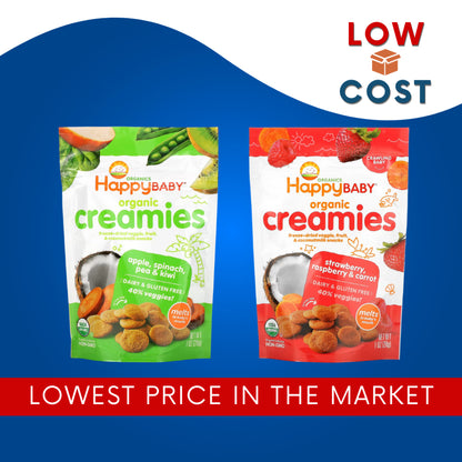 Low Cost PH | Happy Baby, Organic Creamies, Freeze-Dried Veggie, Fruit & Coconut Milk Snacks, Apple