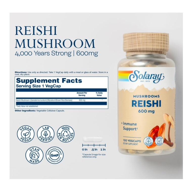 LowCost PH| SOLARAY Reishi Mushroom 600mg - Reishi Mushroom Capsules for Immune Support - Vegan, Lab