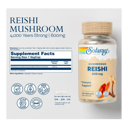 LowCost PH| SOLARAY Reishi Mushroom 600mg - Reishi Mushroom Capsules for Immune Support - Vegan, Lab