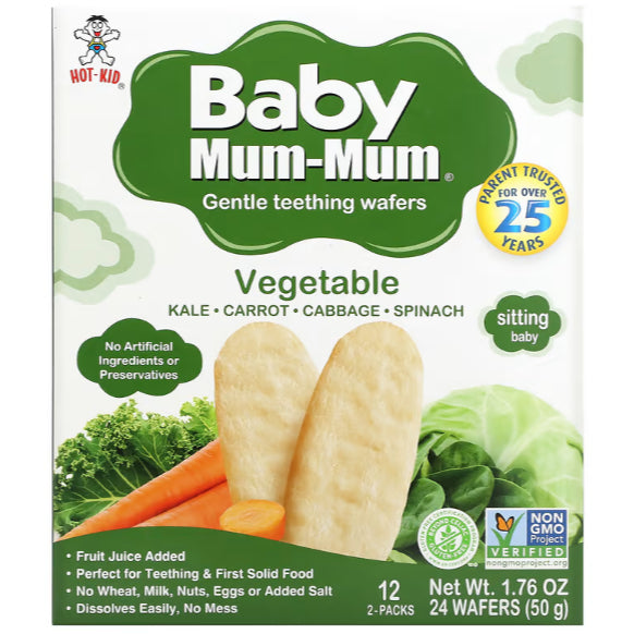 LittleSunshine | Hot Kid, Baby Mum-Mum Gentle Teething Wafers, Organic Rice Biscuits 12 Packs  2Each