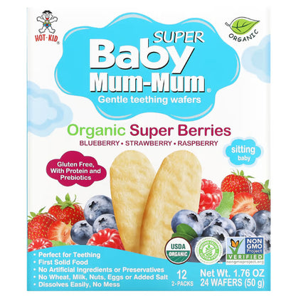 LittleSunshine | Hot Kid, Baby Mum-Mum Gentle Teething Wafers, Organic Rice Biscuits 12 Packs  2Each