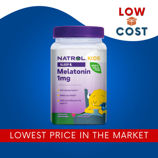 LowCostPH|  Kids Melatonin 1mg, Supplement for Restful Sleep, Sleep Gummies for Children, 140 Raspbe