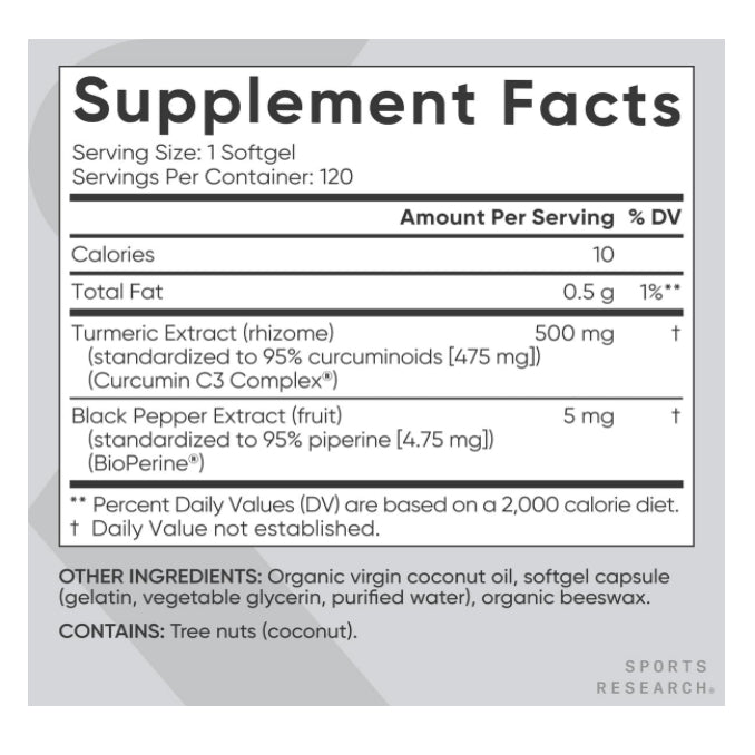 LowCost PH| Sports Research, Turmeric Curcumin, C3 Complex 500mg, Bioperine Black Pepper Extract 120