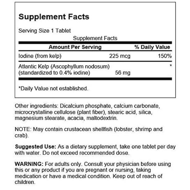 LowCost PH| Swanson, Kelp,  Natural Iodine Source Supporting Thyroid w/Iodine Source 250 tablets