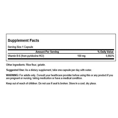 LowCost PH| Swanson, B6 Pyridoxine, 100 mg, 100 Capsules