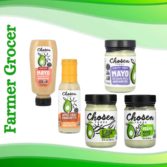 Grocer Farmer | Chosen Foods, 100% Avocado Oil Based, Classic Mayo, Vegan, Garlic, Chipotle, Apple