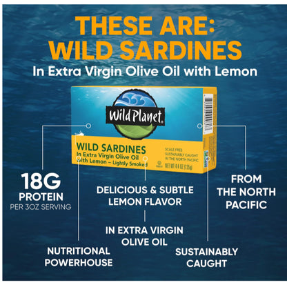 NaturalSolutions | Wild Planet, Sardines In Water, No Salt Added, Extra Virgin Olive Oil, Sea Salt
