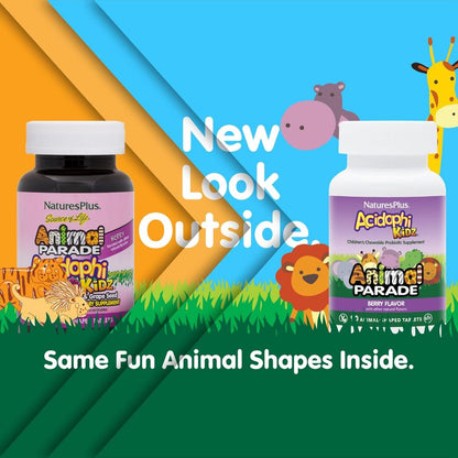 LowCostPh | NaturesPlus, Source of Life, Animal Parade, AcidophiKidz, Children's Chewable, Berry,
