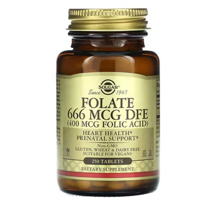 USA Onhand | Solgar, Folate, 1,333 mcg DFE, 400 mcg, Folate as Metafolin, Support Heart Health