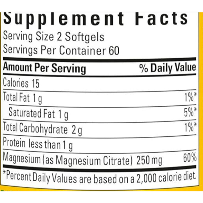 LowCost PH| Nature Made, Magnesium Citrate, 250 mg,120 Softgels 125 per sg Muscle,Nerve,Bone & Heart