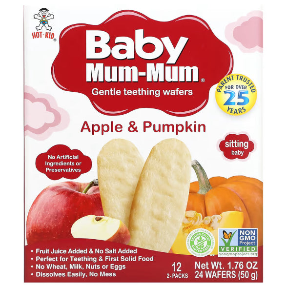LittleSunshine | Hot Kid, Baby Mum-Mum Gentle Teething Wafers, Organic Rice Biscuits 12 Packs  2Each
