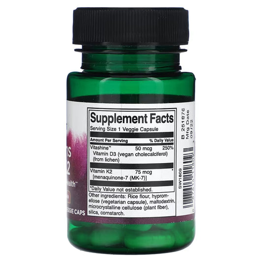 USA Onhand | Swanson, Vitamins D3 & K2, 60 Veggie Caps ( Bone and Immune Health )