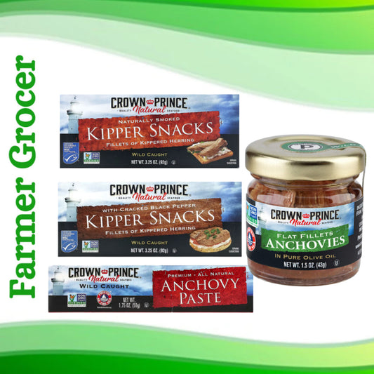 GrocerFarmer | Crown Prince Natural, Anchovy Paste, Kipper Snacks, Flat Anchovies In Pure Olive,