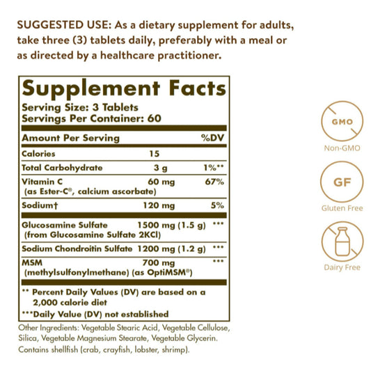 Solgar Extra Strength Glucosamine Chondroitin MSM w/ Ester-C Promotes Healthy Joints,Comf Movements