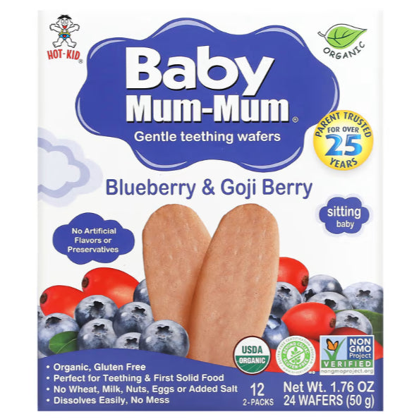 LittleSunshine | Hot Kid, Baby Mum-Mum Gentle Teething Wafers, Organic Rice Biscuits 12 Packs  2Each