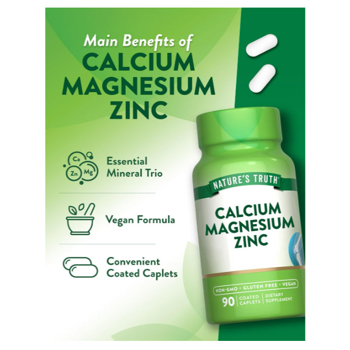 LowCostPH| Nature's Truth, Calcium Magnesium Zinc, 90 Coated Caplets