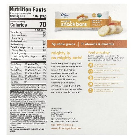LowCostPh | Plum Organics, Mighty Snack Bars, Tots, Pumpkin Banana, 6 Bars, 0.67 oz (19 g) Each