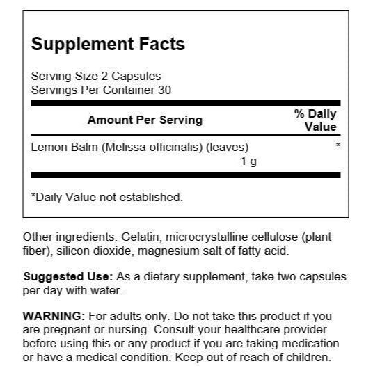 HealthilyYou | Swanson, Full Spectrum®, Lemon Balm, 500 mg, 60 Capsules Enhances Mind and Body Relax