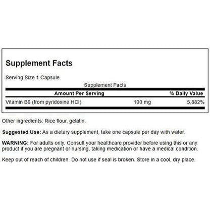 HealthilyYou | Swanson, Vitamin B6 Pyridoxine, 100 mg, Vegan Capsules Energy & Cardiovascular Health