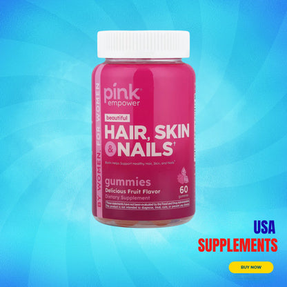 USA Supplements | Pink, Beautiful, Hair, Skin & Nails Gummies ( Supports Healthy Hair Growth )