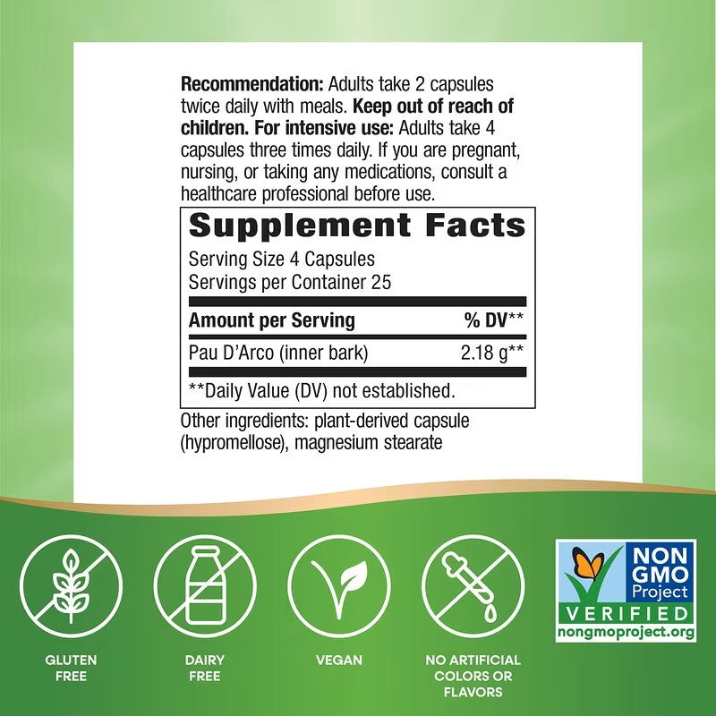 USA Supplements | Nature's Way, Pau D'Arco, 100 Vegan Capsules ( Immune System Support )