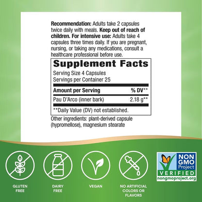 USA Supplements | Nature's Way, Pau D'Arco, 100 Vegan Capsules ( Immune System Support )