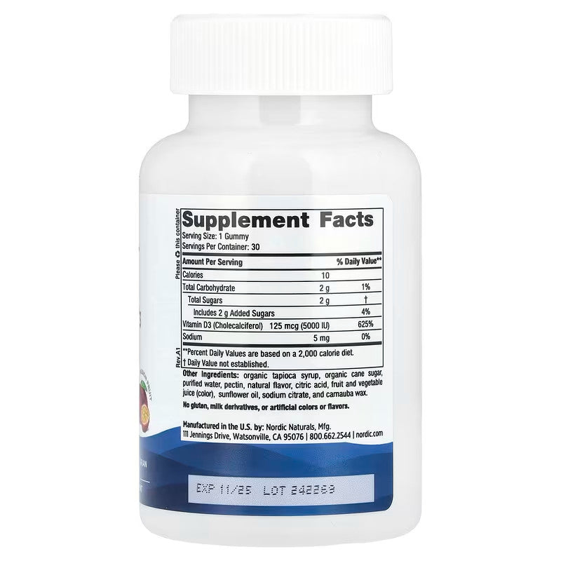 USA Supplements | Nordic Naturals, Vitamin D3 5000,  Passion Fruit, 30 Gummies ( Bone Health )