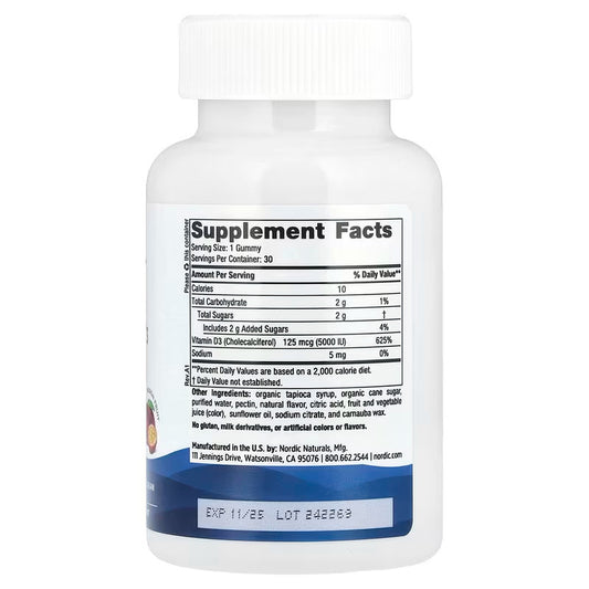 USA Supplements | Nordic Naturals, Vitamin D3 5000,  Passion Fruit, 30 Gummies ( Bone Health )