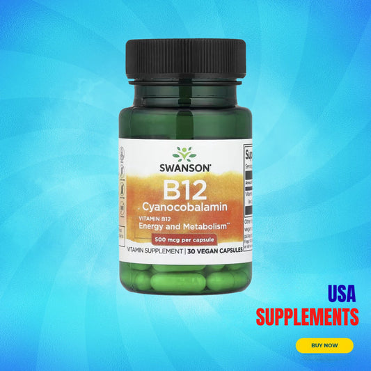 USA Supplements | Swanson, Vitamin B12, 500 mcg, 30 Vegan Capsules ( Energy Production )