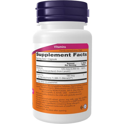 USA Supplements | NOW Foods, Mega D3 & MK-7, 60 Capsules ( Bone & Cardiovascular Support )