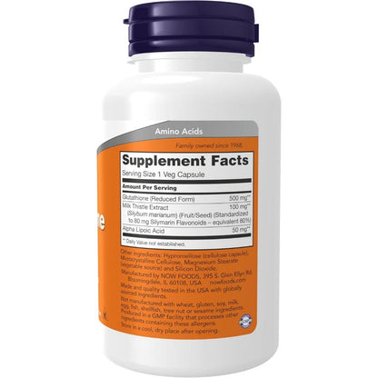 USA Supplements | NOW Foods, Glutathione, 500 mg, 60 Veg Capsules ( Detox Support )