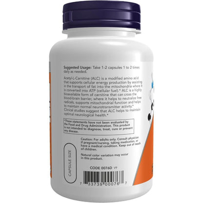 USA Supplements | NOW Foods, Acetyl-L-Carnitine, 500 mg, 100 Veg Caps ( Supports Brain Function )