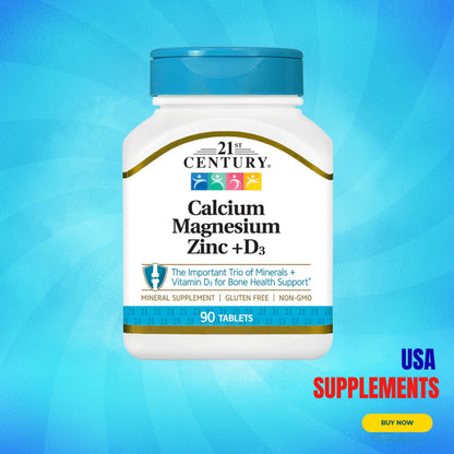 USA Supplements | 21st Century, Calcium Magnesium Zinc + D3, 90 Tablets ( Bone Support )