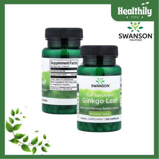 HealthilyYou | Swanson, Full Spectrum® Ginkgo Leaf, 60 mg 120 Capsules Brain & Nervous System Health