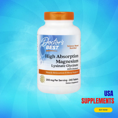 USA Supplements | Doctor's Best, High Absorption Magnesium Lysinate Glycinate ( Sleep Support )