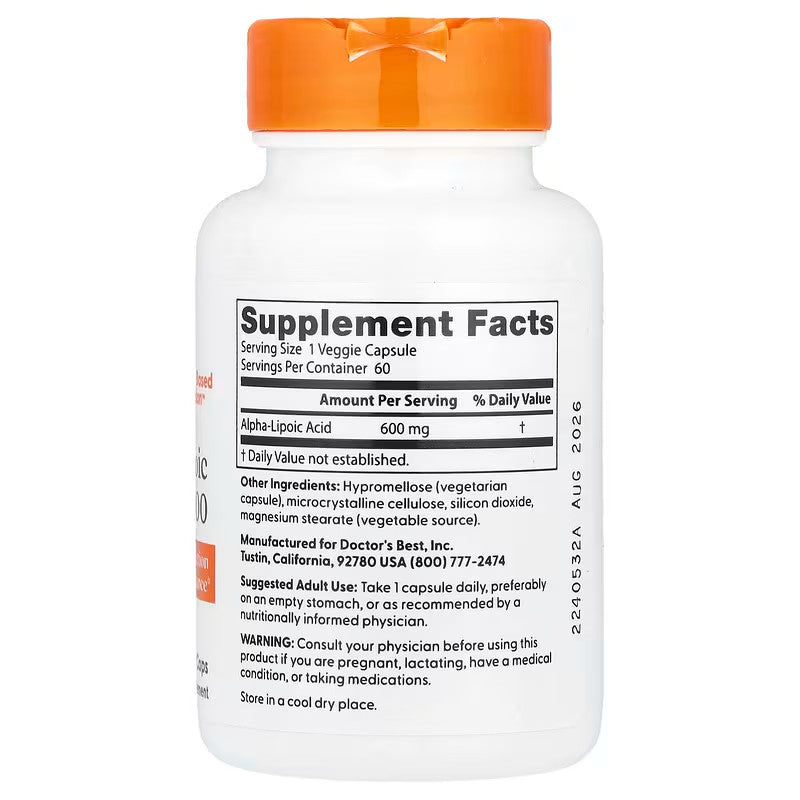 USA Supplements | Doctor's Best, Alpha-Lipoic Acid 600, 600 mg ( Antioxidant Support )