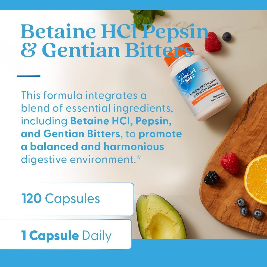 USA Supplements | Doctor's Best, Betaine HCl Pepsin & Gentian Bitters ( Enhances Protein Digestion )